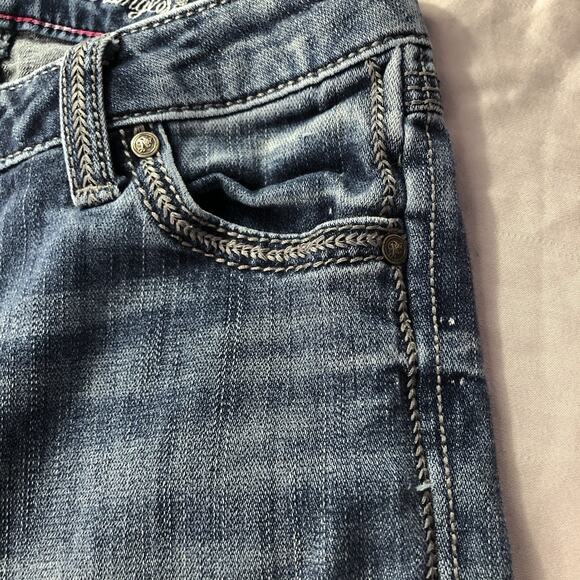 Rock 47 By Wrangler Jeans 28 x 30 Women Boot Cut Studded Pockets Low Rise Blue - Picture 11 of 14